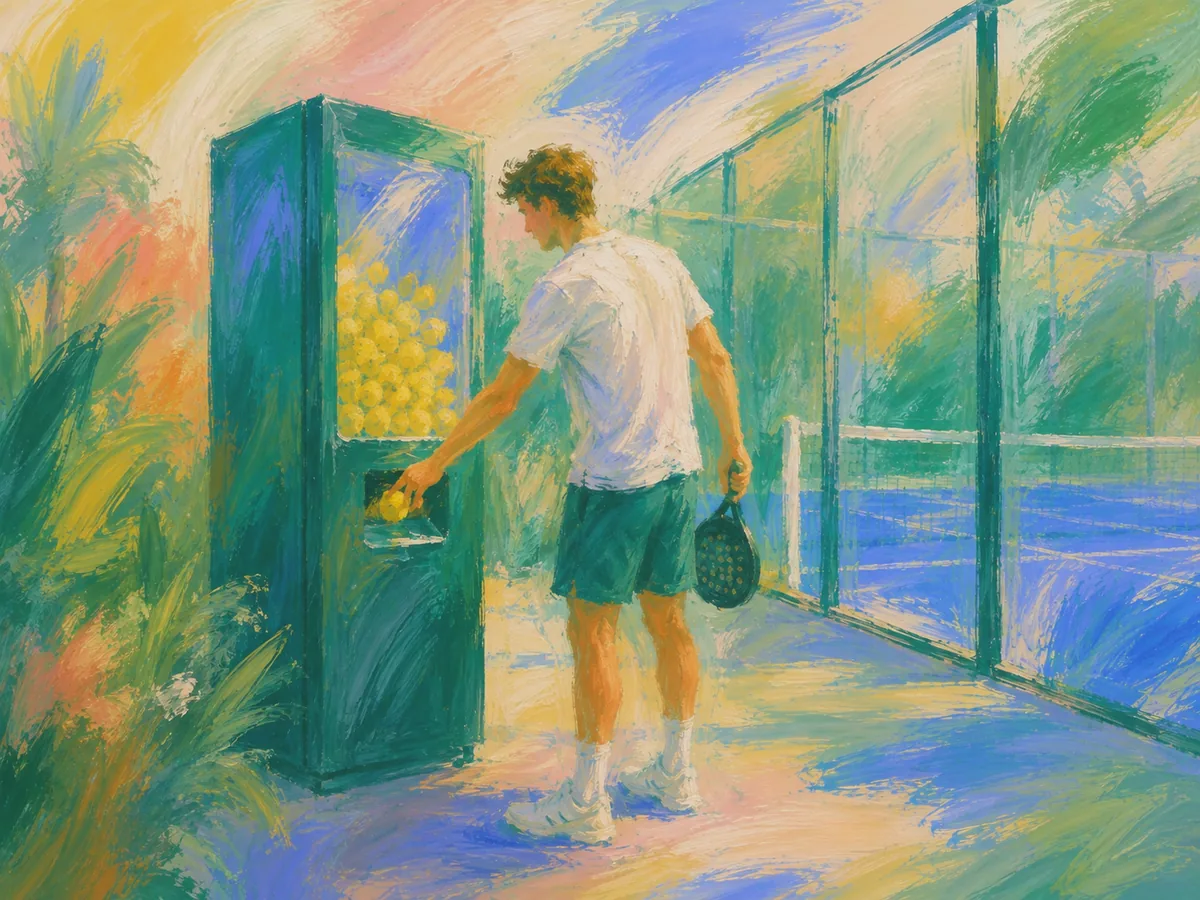 A player taking a tube of padel balls from a Vamos Vending machine